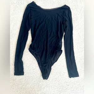 Sheer Black Bodysuit with Boatneck Neckline with stretch Size Large